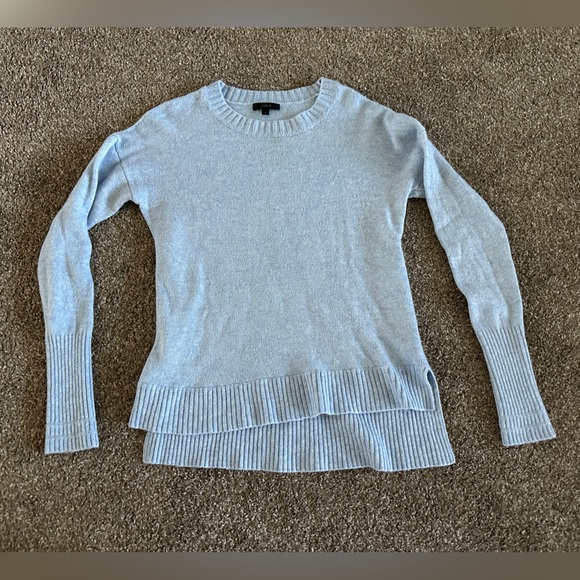 Jcrew sweater small blue long sleeve wool blend preppy ribbed wrist & collar - Picture 2 of 12